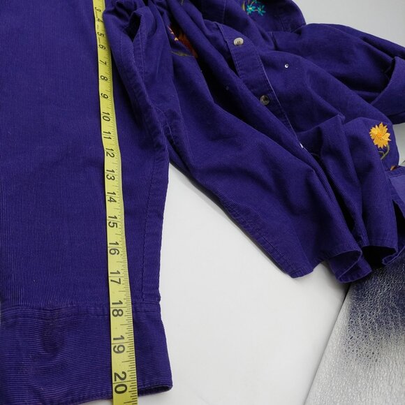 Quacker Factory Womens Corduroy Shirt Size 1X Purple Embroidered Floral - Picture 6 of 9